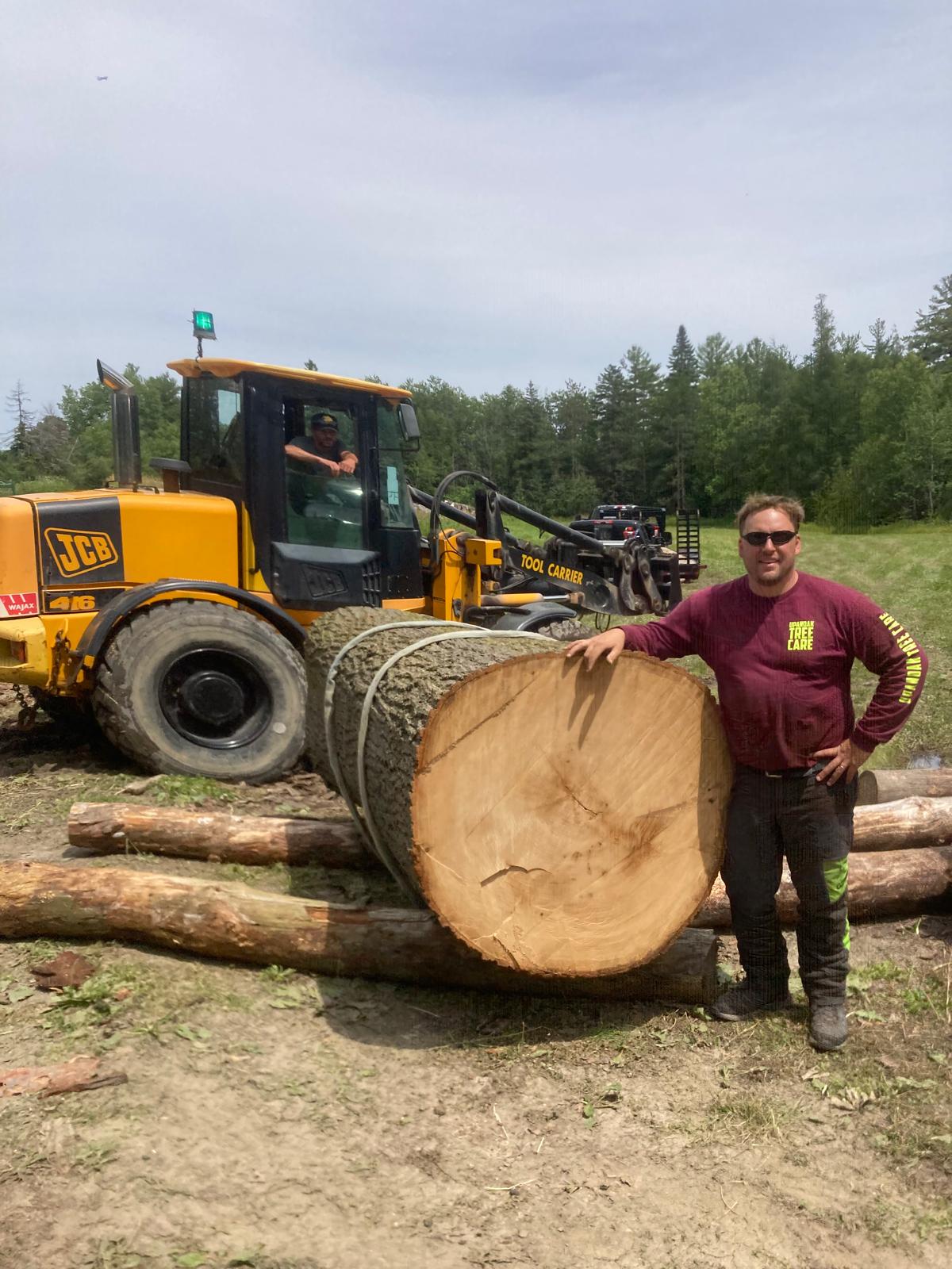 Loader moving a milled-grade log during haul-out in Durham Region